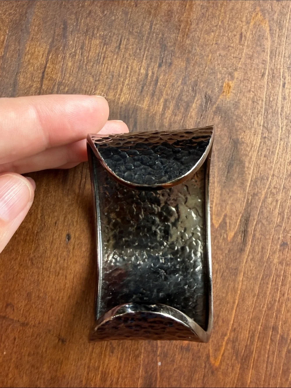 Vintage Hammered Metal Wide Cuff Bracelet - Dark Gunmetal